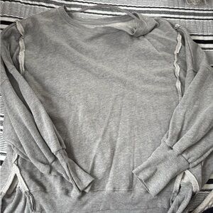 Gray Ruffle Sleeve Sweater